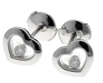 Chopard Happy Diamonds Floating Icon Heart 18k White Gold Stud Earrings Germany