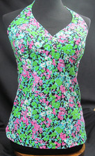 Gottex Floral Halter Tankini Top Built in Bra Size 12