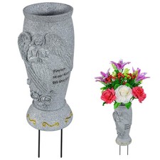 Cemetery Vase, Memorial Grave Vase with Ground Spikes, Angel Vases for Artifi...