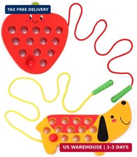 Wooden Lacing Threading Toys Fine Motor Skill Toys for 3 Year Old Educational an