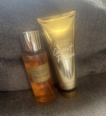 Victoria's Secret Coconut Passion Mist Spray + Body Lotion Set Gold/Amber