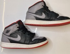 Nike Air Jordan 1 Mid Bred Shadow Shoes Youth Size 7Y Grey Black Red Sneakers