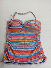 ANNE COLE MULTI-COLOR DESIGNED TWIST FRONT TANKINI TOP- L