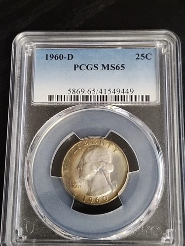 1960-D WASHINGTON SILVER Uncirculated QUARTER PCGS MS65 Toned Free Shipping