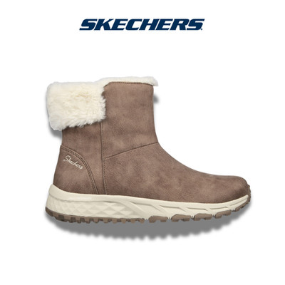 Skechers Damen Stiefeletten flach Reißverschluss Fellfutter Cozy Collab taupe