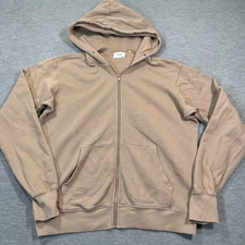 Joah Brown Hoodie Women One Size Beige Zip Up Relaxed Fit Minimalist Casual