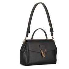 Versace Virtus Black Grained Leather Top Handle Bag Gold Barocco V Hardware