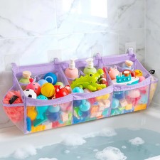 Extra Large Bath Toy Organizer with 3 Compartments and Multiple Pockets, Quick-D