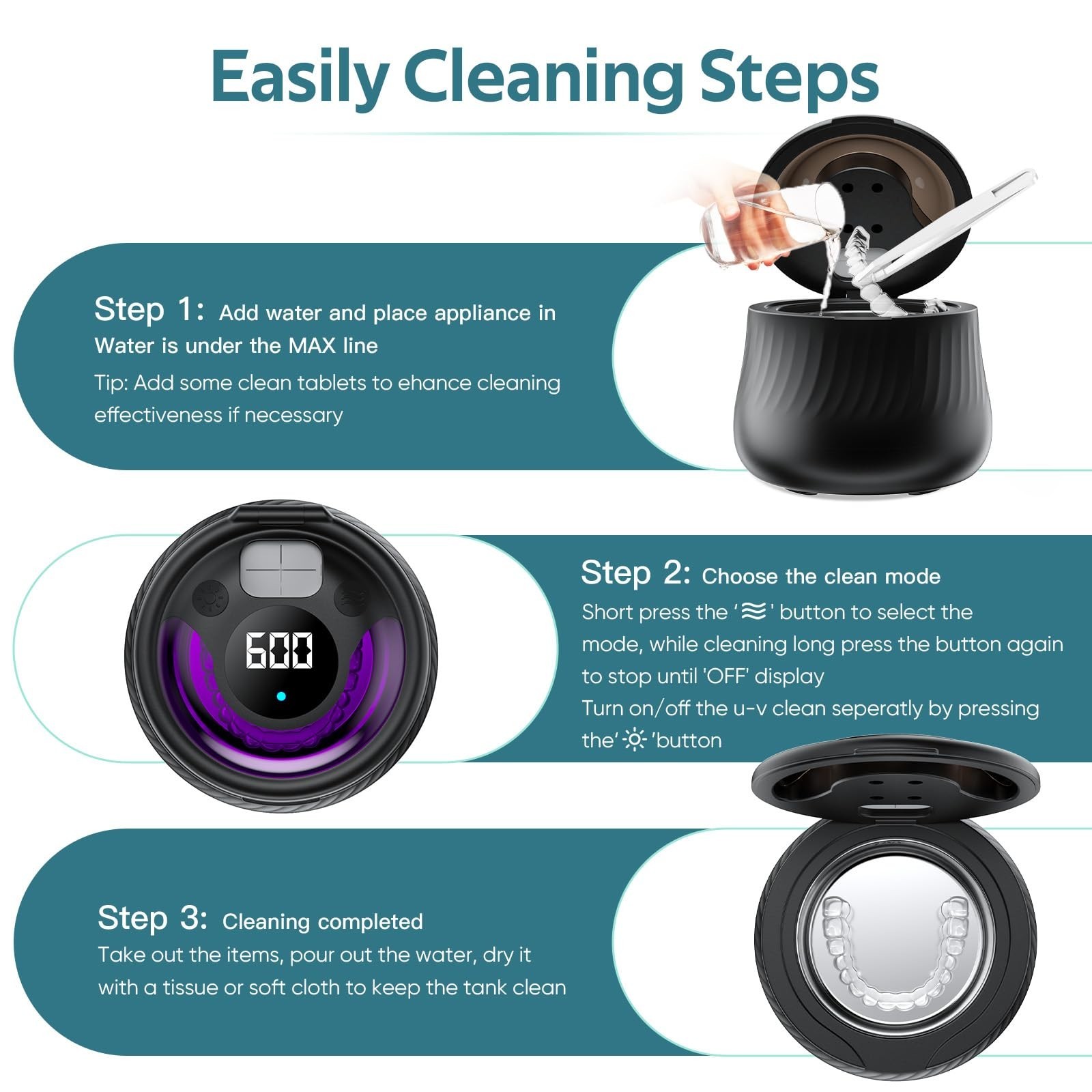 Ultrasonic Retainer Cleaner Machine- 45kHz Denture Cleaner, 200ML Dental Clea...