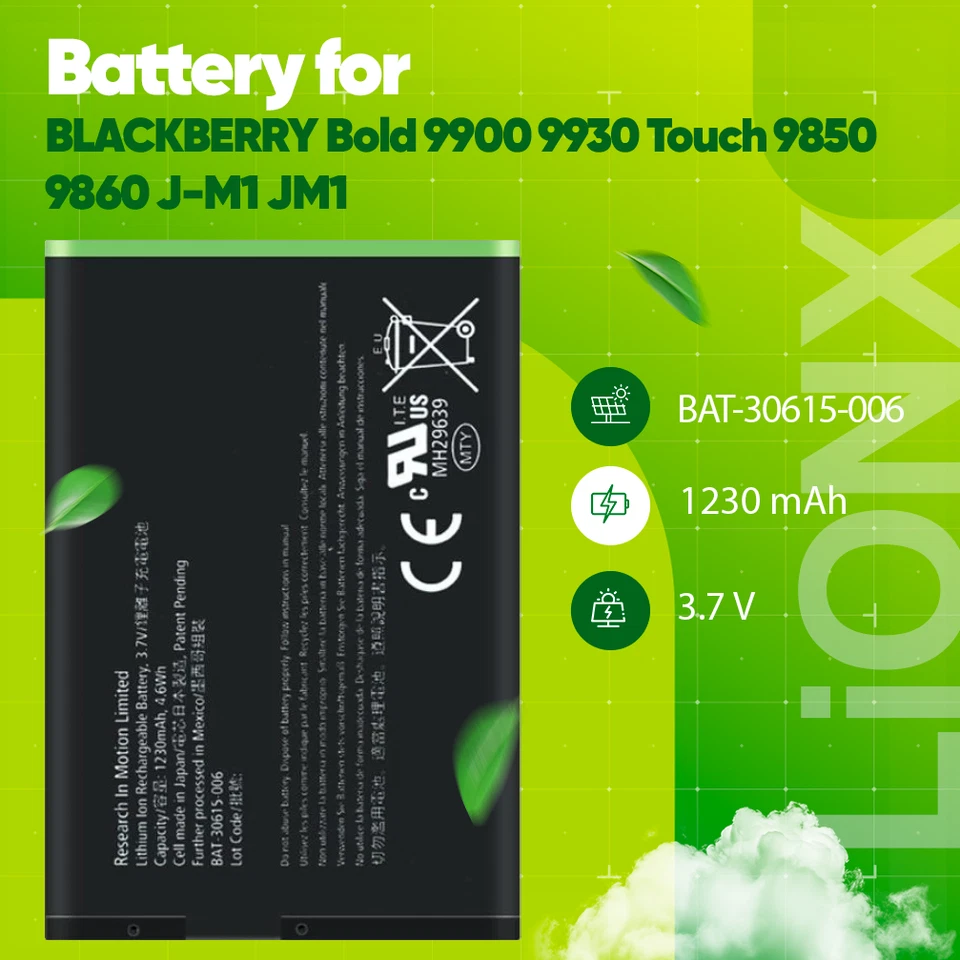 Batería para BLACKBERRY Bold 9900 9930 Touch 9850 9860 J-M1 JM1 BAT-30615-006 Foto 2 de 4