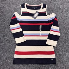 Tommy Hilfiger Exposed Shoulder Striped Sweater Size Medium NWT