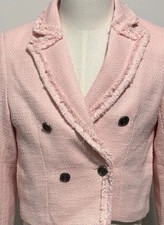 Mina Self Medium Blazer Dusty Pink Fringe Work Jacket Double Breasted Tweed