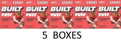 BUILT Bar Strawberries 'N Cream Puff Protein - 4 Bars in 1 Box - 5 BOXES