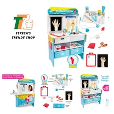 Get Well Doctor Wooden Activity Center- Kids Pretend Play Medical Playset wit...