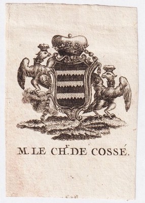 Exlibris Cossé-Brissac Chevalier Anjou Blason Bookplate Gravure 18E
