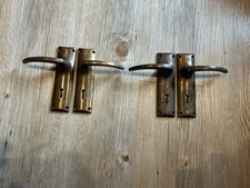 2 X Pairs Vintage Brass Door Handles Key Back Plate Project 50s 60s 70s Prop