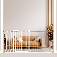 Extra Wide Baby Gate Tension Indoor Safety Gates White Metal Large Pressure M...