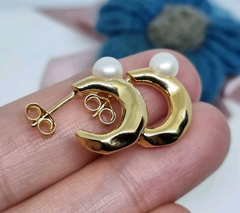 NUEVO EN CAJA Genuino Pandora Perla y Pendientes de Aro en Forma Orgánica 💕 Foto 3 de 4