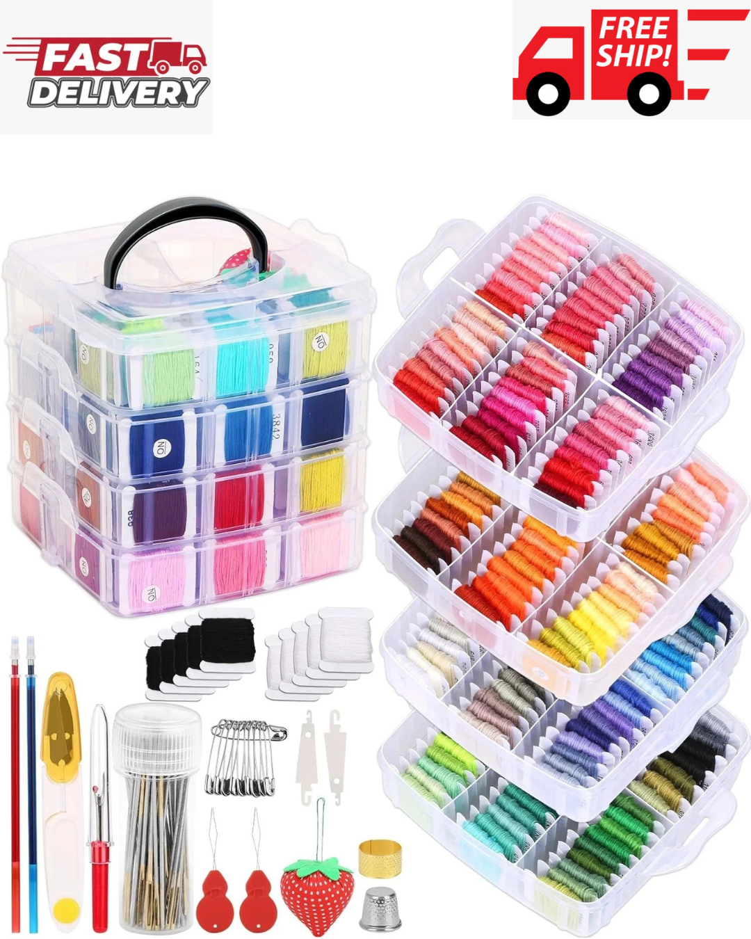 PAXCOO 276 Pack Embroidery Floss Thread Kit Including 210 Colors Cross