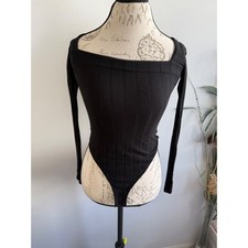 Intimately Free People Bodysuit Long Sleeve Square Neck Top Black XS
