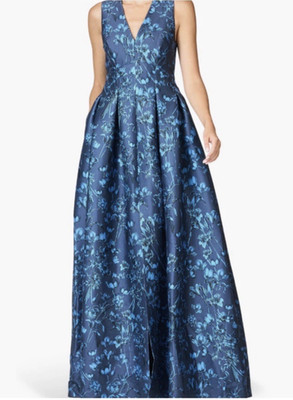 Sachin & Babi Brooke Floral Empire Waist Mikado Gown in Blue Size 8