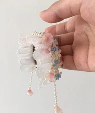 1/6 1/4 1/3 White Lace Edge Pearl Fringe Hairband Hair Pin Fit BJD BL Doll 