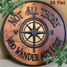 2D Flat Vintage Compass Rose Aluminum Wall Art - "Not All Wanderers Are Lost"