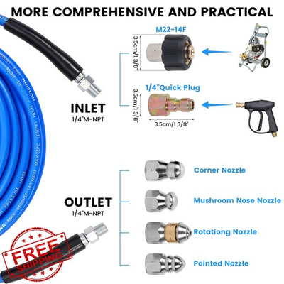 #ad 50FT Pressure Washer Sewer Jetter Kit Drain Cleaner Hose 5800 PSI $64.99