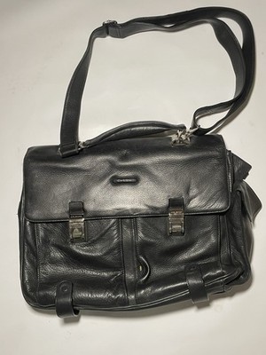 PIQUADRO Leather Computer Briefcase Black One Handle w Shoulder Strap