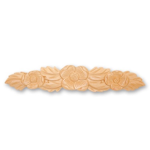 2PZ/COPPIA, 9-3/4"W X 1-3/4"H, Applique onlay legno fiori intagliato a mano. - Foto 2 di 2