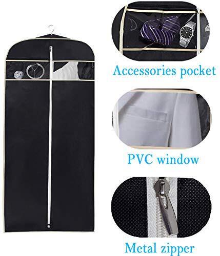 " Gusseted Travel Garment Bag with Accessories Zipper Pocket 43 Black - Picture 7 of 8