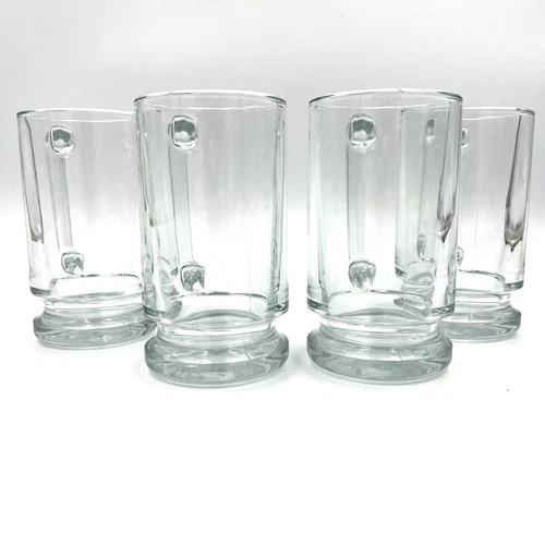Clear Heavy 16 OZ Footed Tankard Glass Mug Made In USA Stamp Set Of 4