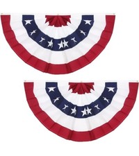 3x6 USA American Pleated Super-Poly Printed 2ply Flag 3'x6' Bunting Fan Lot Of 2