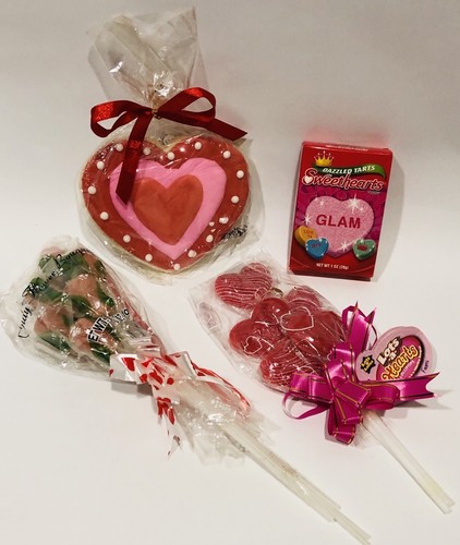 Vintage Valentine’s Day Candy Suckers, Hearts, Cookie, Box Of Sweethearts Sealed