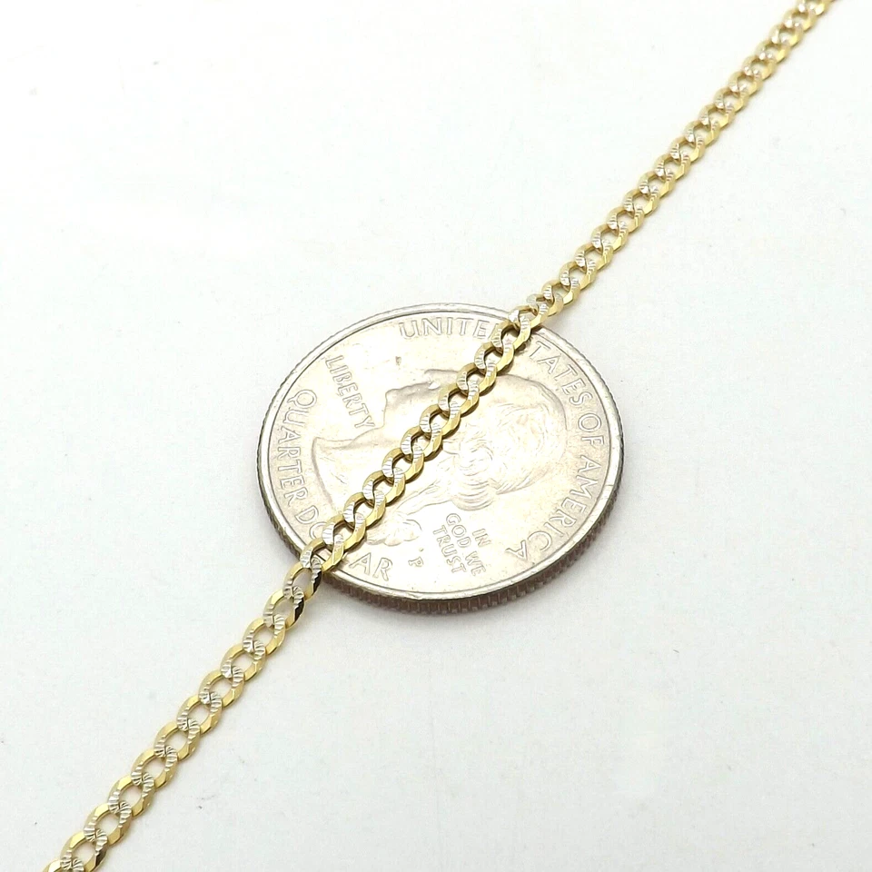 10k Gold Cuban Curb Link Pendant Chain Necklace Textured Two Tone New 18in - Image 2 of 4