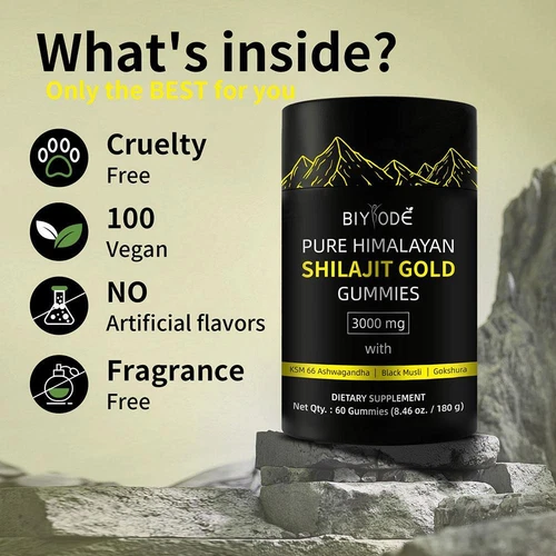 Pure Himalayan Gold Shilajit with Ashwagandha & Gokshura, 60 Gummies - Picture 2 of 10