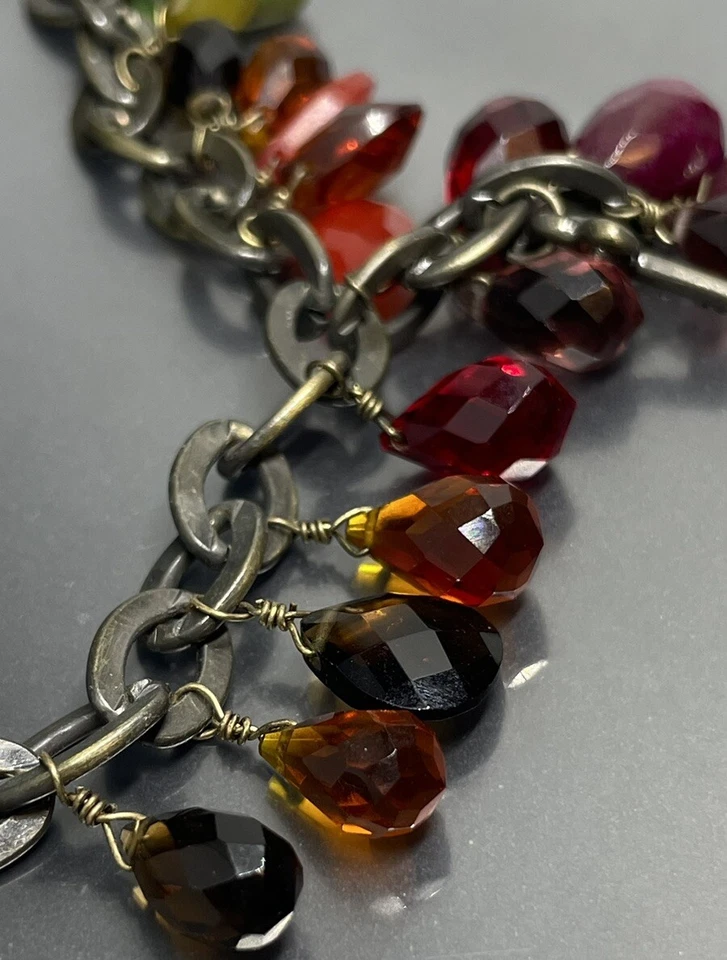 Fossil Mujer Colgante Collar Eslabón Vidrio Facetado Corazón Medallón Llavero Dije Foto 3 de 4