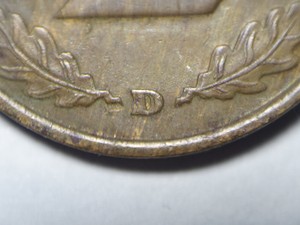 Germany 1936 D 2 Reichspfennig, KM#90, AU Details, Doubled Die Reverse DDR