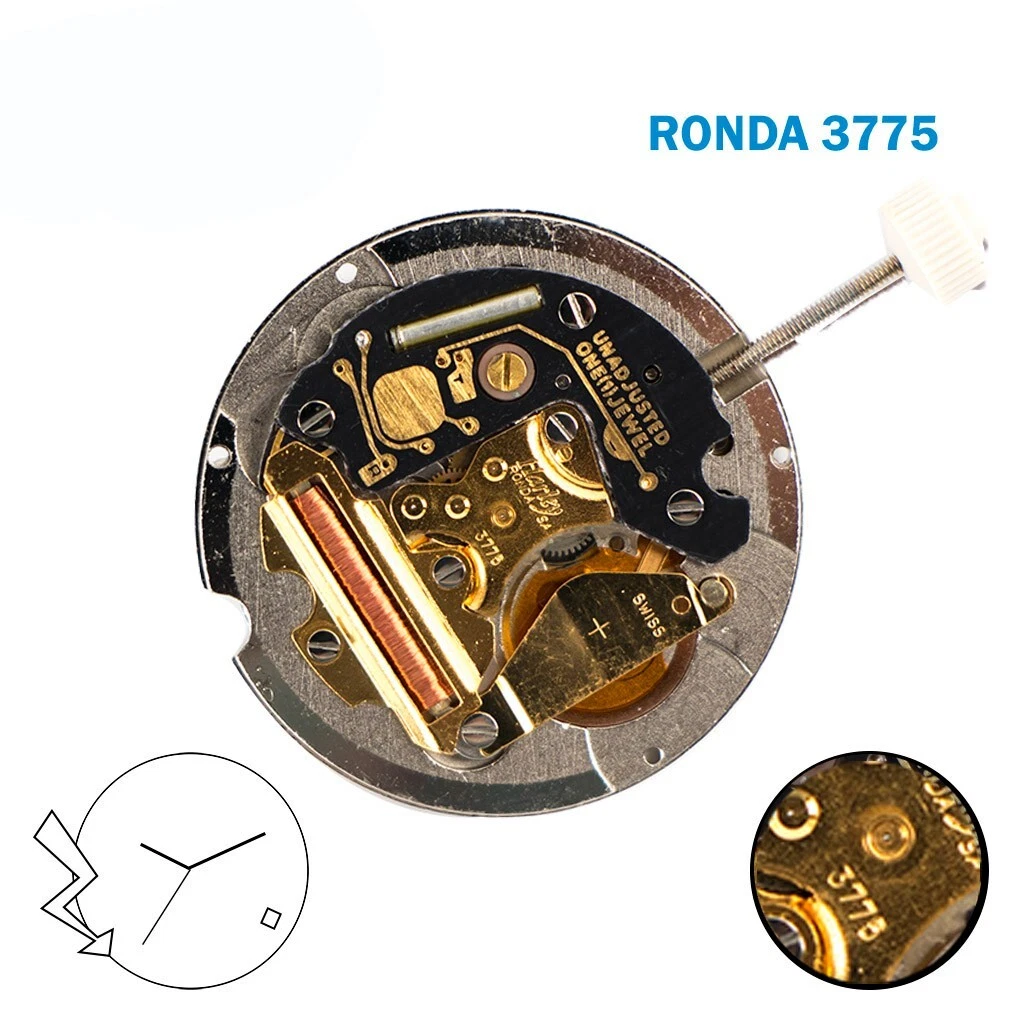 Ronda Swiss Movement Number 3775 White Date Disk on 4 3 Hands