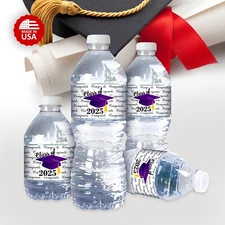 Class of 2025 Purple Graduation Water Bottle Label Set of 25 Waterproof Glossy