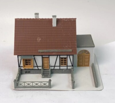 Faller HO Half Timbered House With Garage On Cardstock.