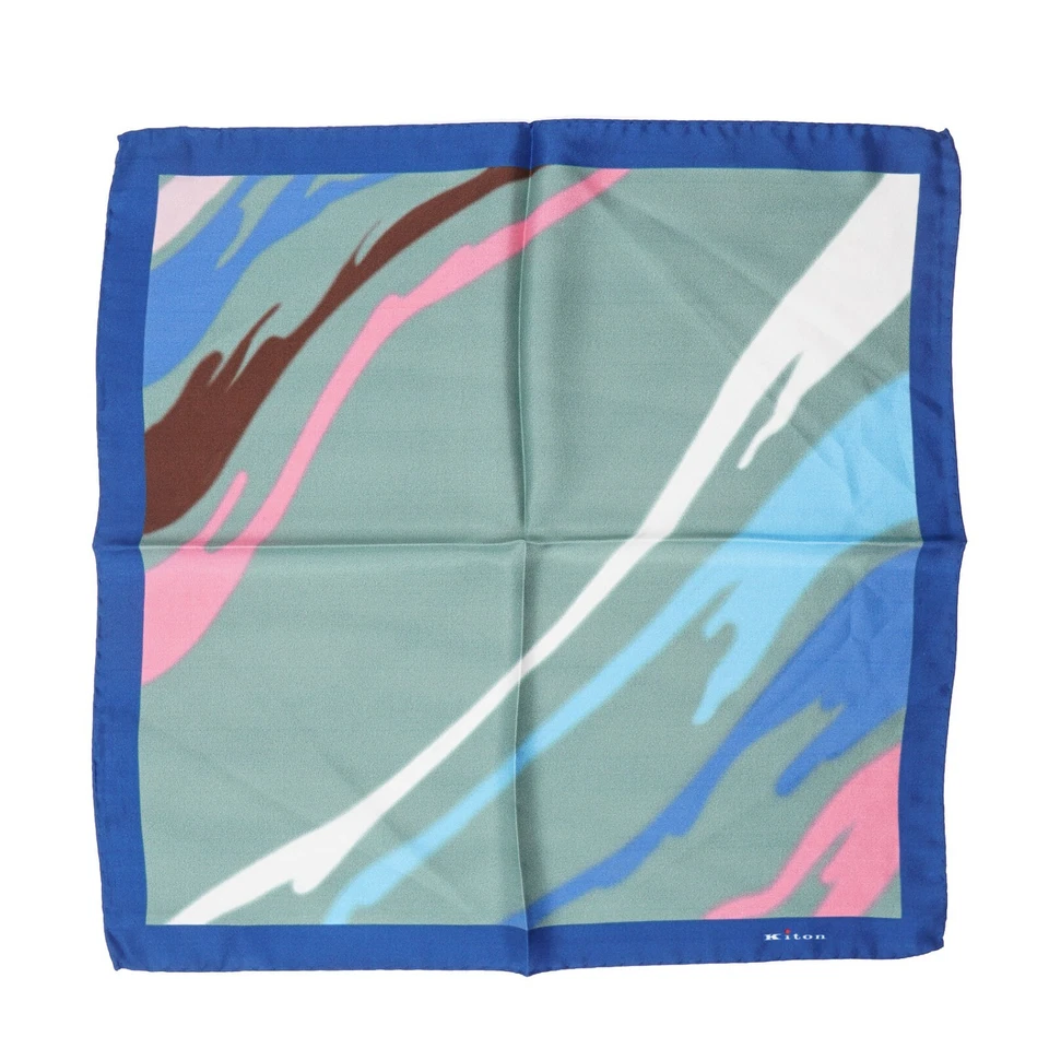 Cuadrado de bolsillo de seda con estampado de acuarela abstracto verde-azul-rosa Kiton Napoli Foto 4 de 4