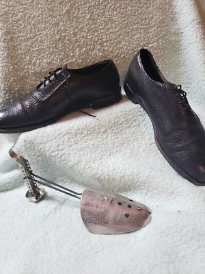 Leather Oxford mens square toe black dress shoes with adjustable metal shoe tree