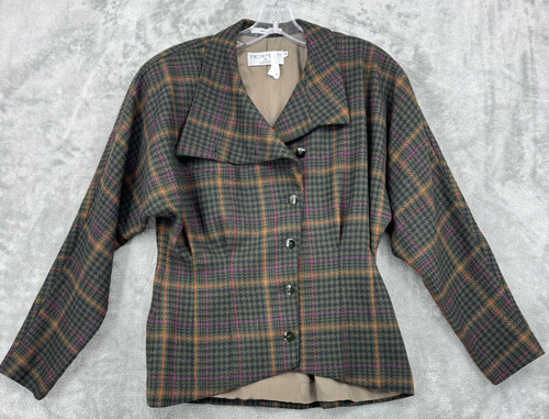 Vintage Michii Moon Blazer Womens 6 Dolman Sleeve Plaid Academia Preppy Green