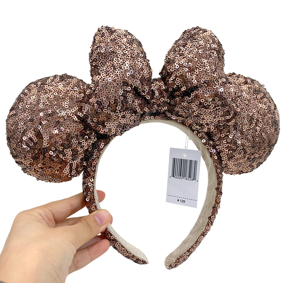 Disney~ Rosa+Marrón+Azul Agua Minnie Mouse Lentejuelas Orejas Cinta Limitada Diadema Foto 2 de 4