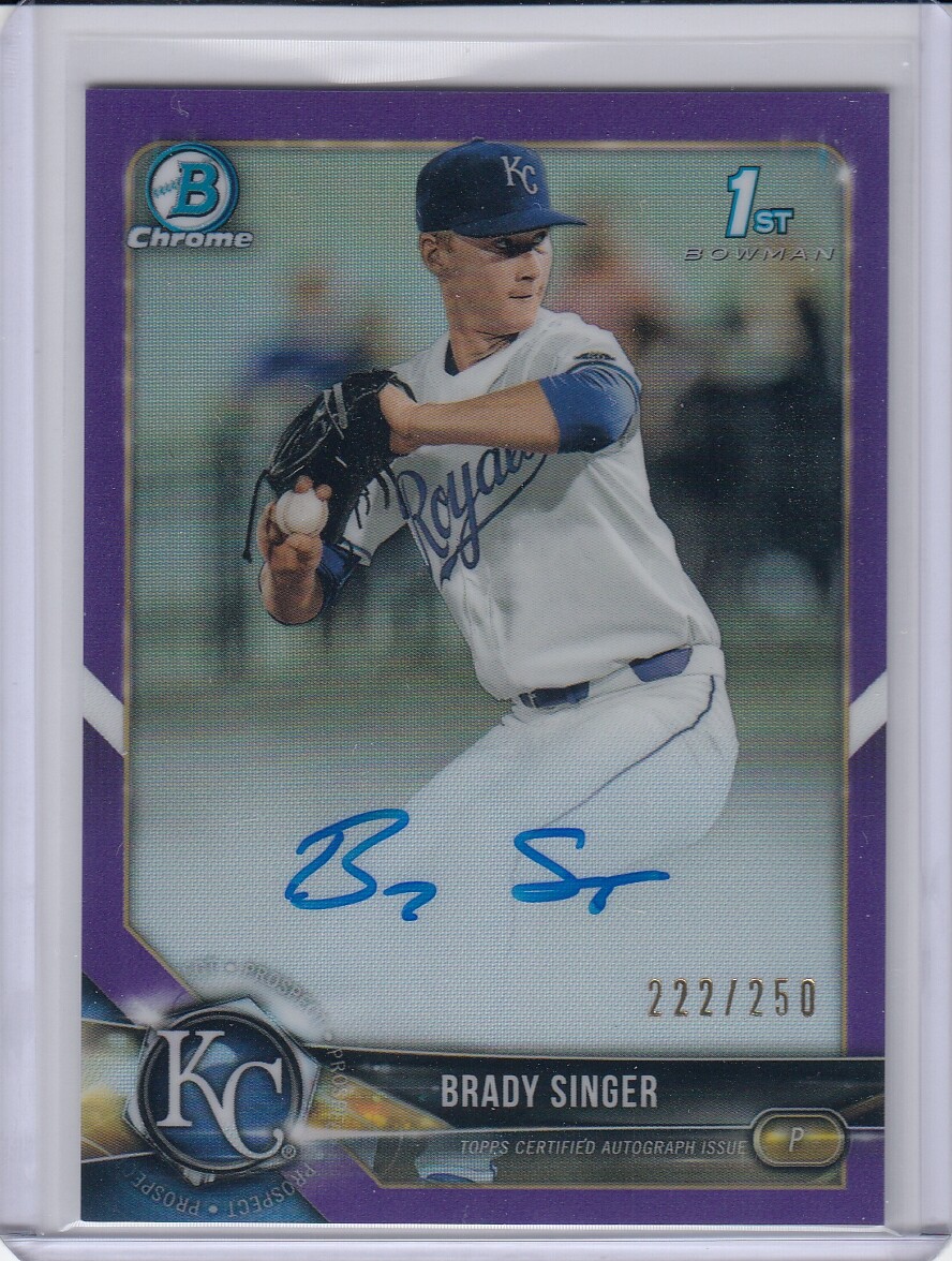 BRADY SINGER 2018 Bowman Chrome Draft Purple Refractor AUTO 222/250 Rookie Card