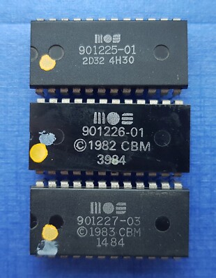 MOS 901225-01/901226-01/901227-03 ROM set Chips for COMMODORE 64 in ESD box.