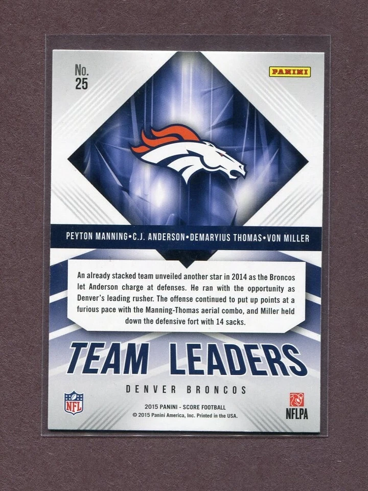 PEYTON MANNING DENVER BRONCOS 2015 SCORE FOOTBALL CARD TEAM LEADERS #25 - Image 2 of 2