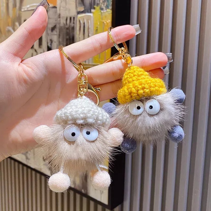 Cute Monster Pom Pom Ball Fluffy Ball Keychain Keyring Key Chain Ring Bag  Charm