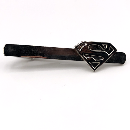 SUPERMAN TIE CLIP Silver Tone Super Hero Groom Best Man Gift Wedding Accessory - Picture 3 of 12